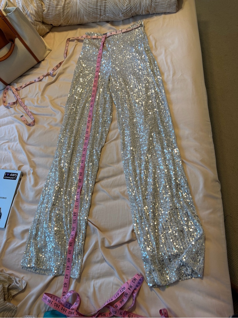 Women's Silver Sequin Flare Pants